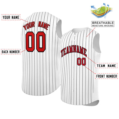 Custom White Red-Black Sleeveless Stripe Fashion Baseball Jersey