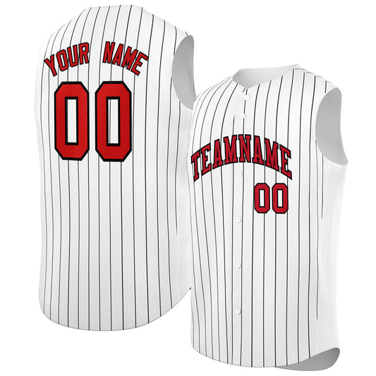 Custom White Red-Black Sleeveless Stripe Fashion Baseball Jersey