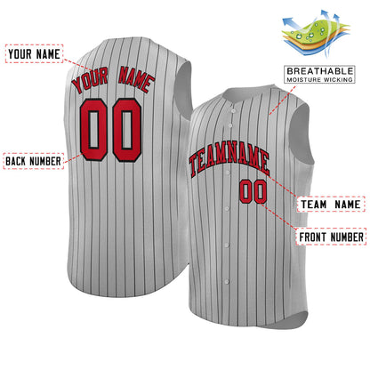 Custom Gray Red-Black Sleeveless Stripe Fashion Baseball Jersey