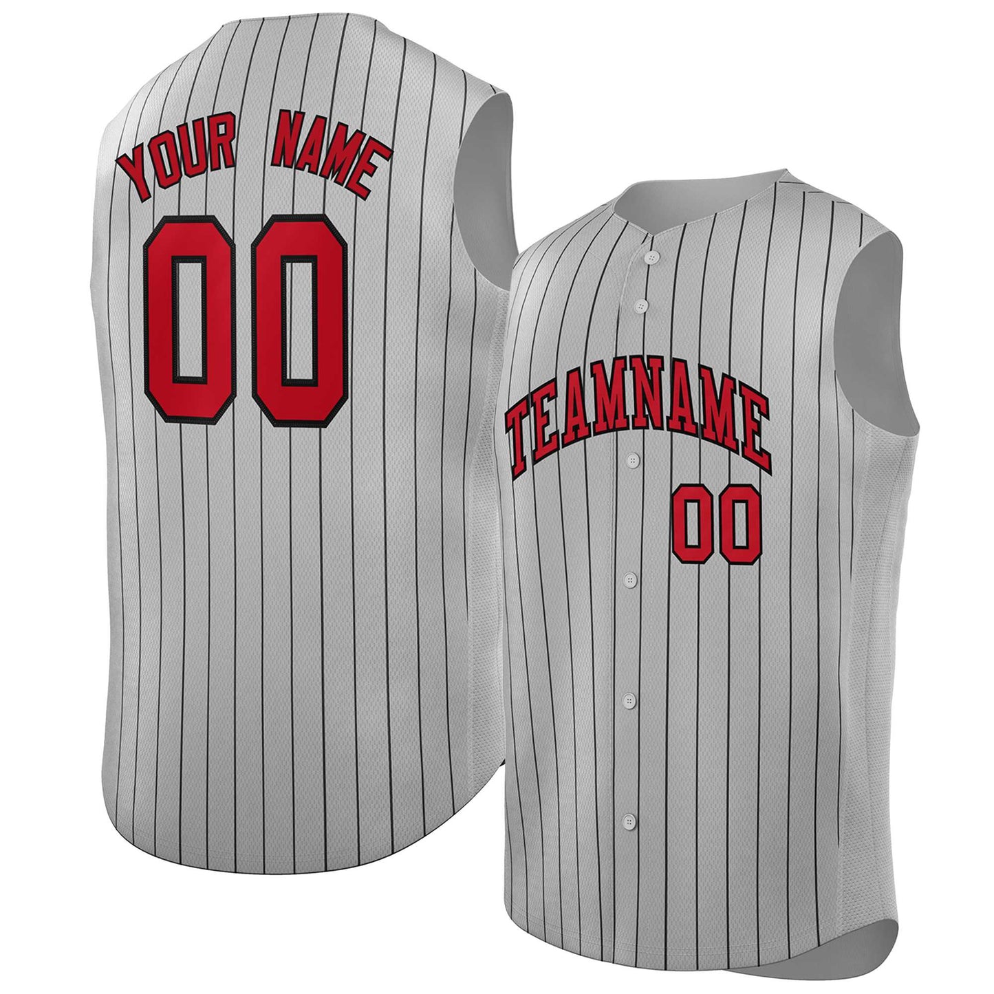 Custom Gray Red-Black Sleeveless Stripe Fashion Baseball Jersey