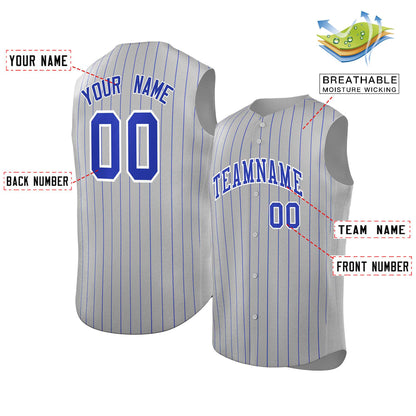 Custom Gray Royal-White Sleeveless Stripe Fashion Baseball Jersey