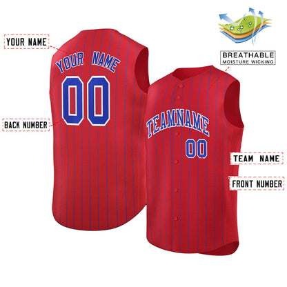 Custom Red Royal-White Sleeveless Stripe Fashion Baseball Jersey