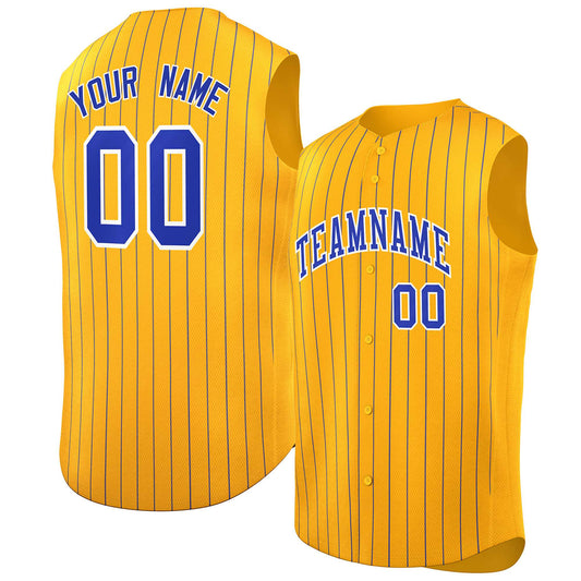 Custom Gold Royal-White Sleeveless Stripe Fashion Baseball Jersey