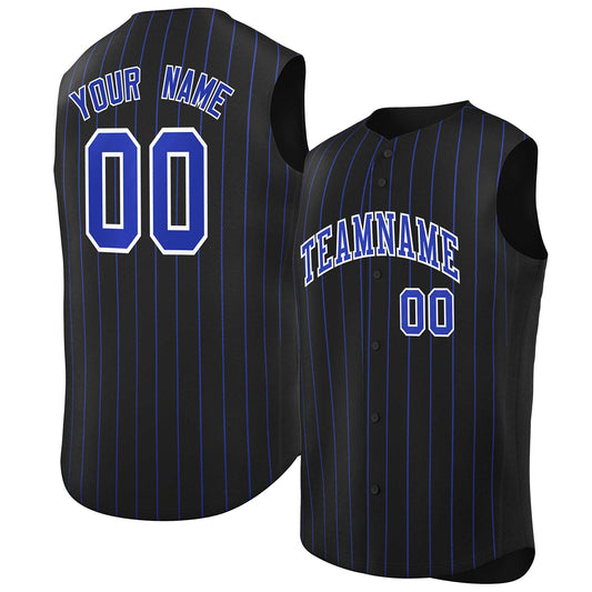 Custom Black Royal-White Sleeveless Stripe Fashion Baseball Jersey