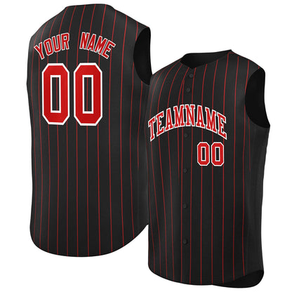 Custom Black Red-White Sleeveless Stripe Fashion Baseball Jersey