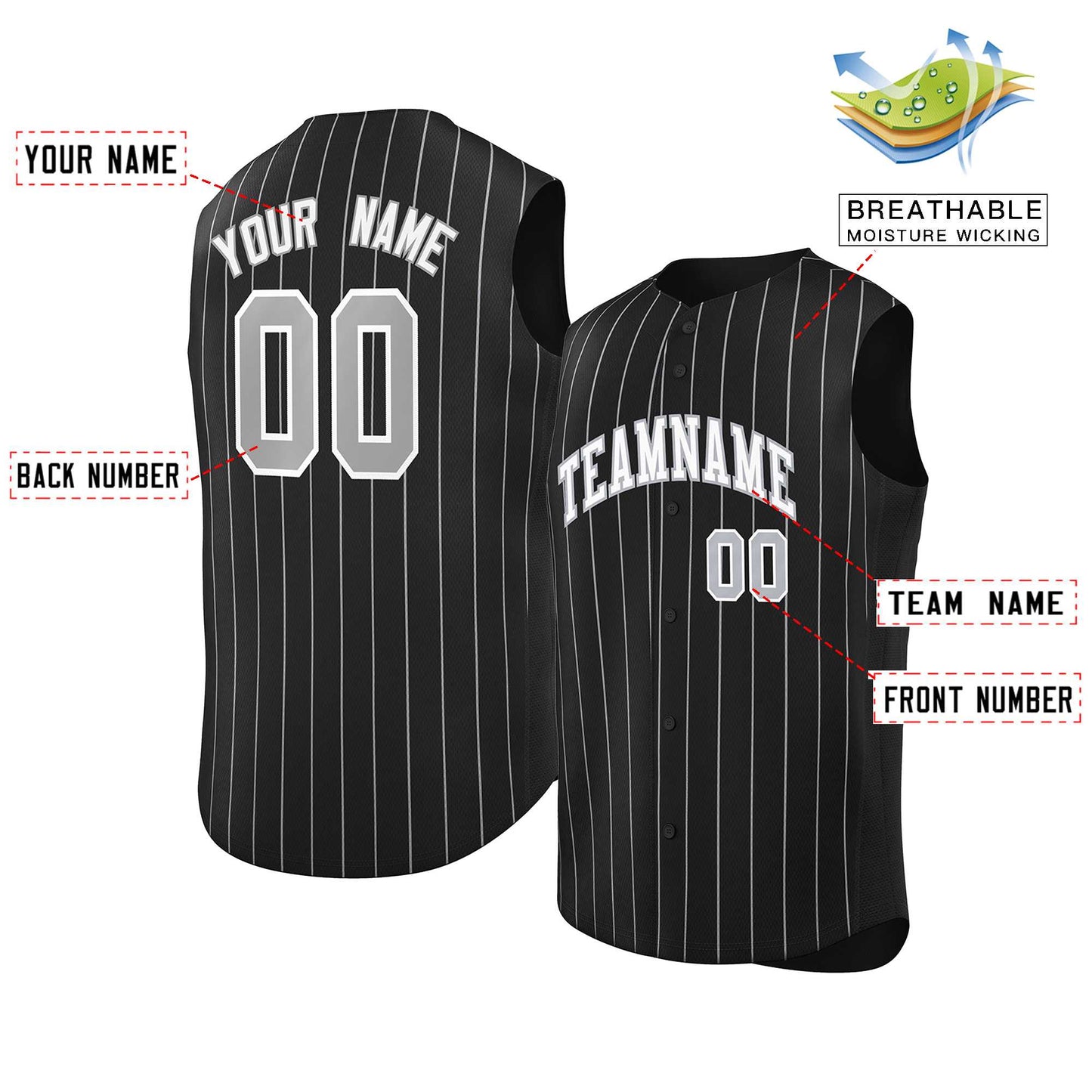 Custom Black White-Gray Sleeveless Stripe Fashion Baseball Jersey