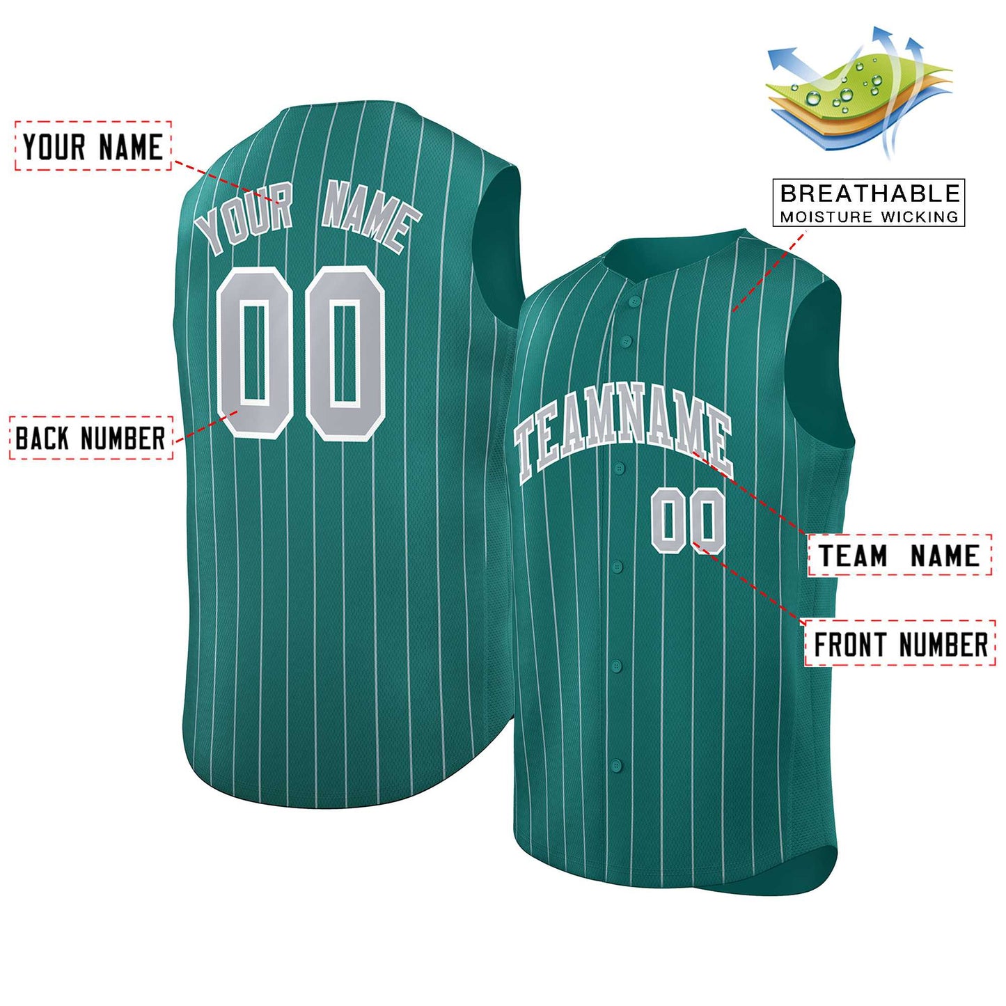 Custom Aqua Gray-White Sleeveless Stripe Fashion Baseball Jersey