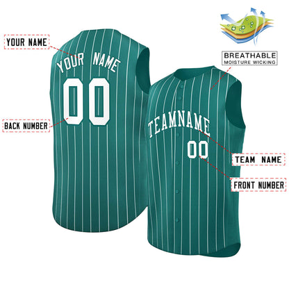 Custom Aqua White-Aqua Sleeveless Stripe Fashion Baseball Jersey