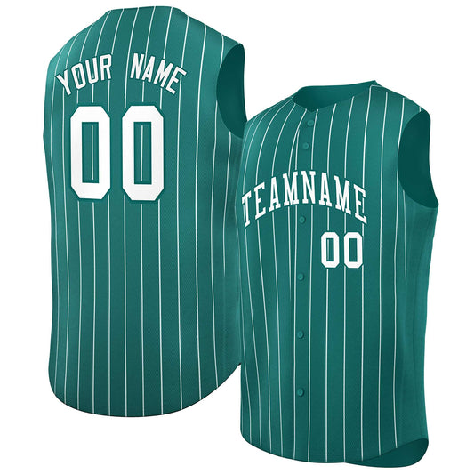 Custom Aqua White-Aqua Sleeveless Stripe Fashion Baseball Jersey