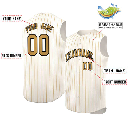 Custom Cream Old Gold-Black Sleeveless Stripe Fashion Baseball Jersey