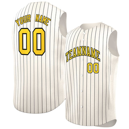 Custom Cream Gold-Black Sleeveless Stripe Fashion Baseball Jersey