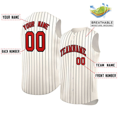 Custom Cream Red-Black Sleeveless Stripe Fashion Baseball Jersey