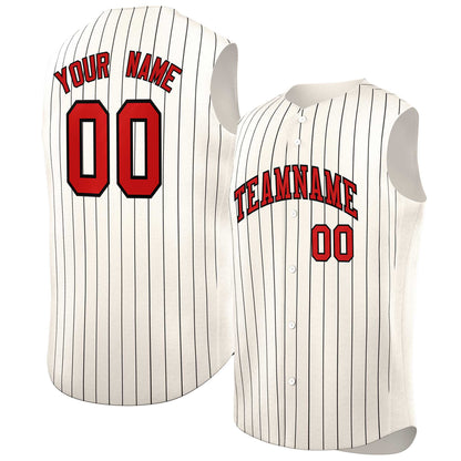 Custom Cream Red-Black Sleeveless Stripe Fashion Baseball Jersey