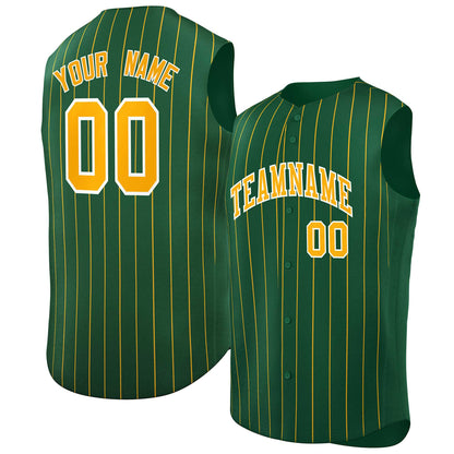 Custom Green Yellow-White Sleeveless Stripe Fashion Baseball Jersey