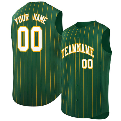 Custom Green White-Yellow Sleeveless Stripe Fashion Baseball Jersey