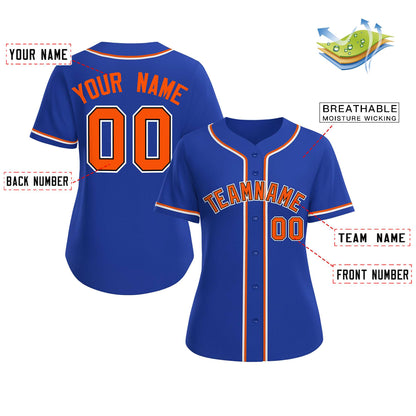 Custom Royal Orange-Black Classic Style Baseball Jersey For Women