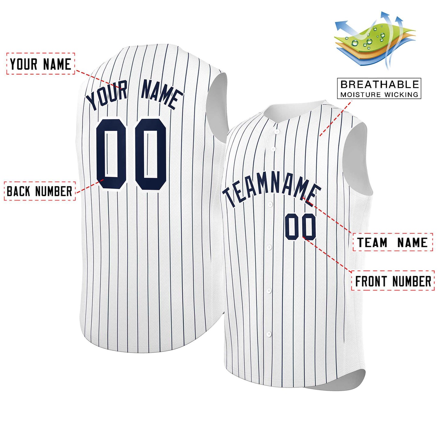 Custom White Navy-White Sleeveless Stripe Fashion Baseball Jersey