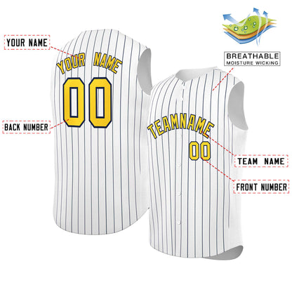 Custom White Gold-Navy Sleeveless Stripe Fashion Baseball Jersey