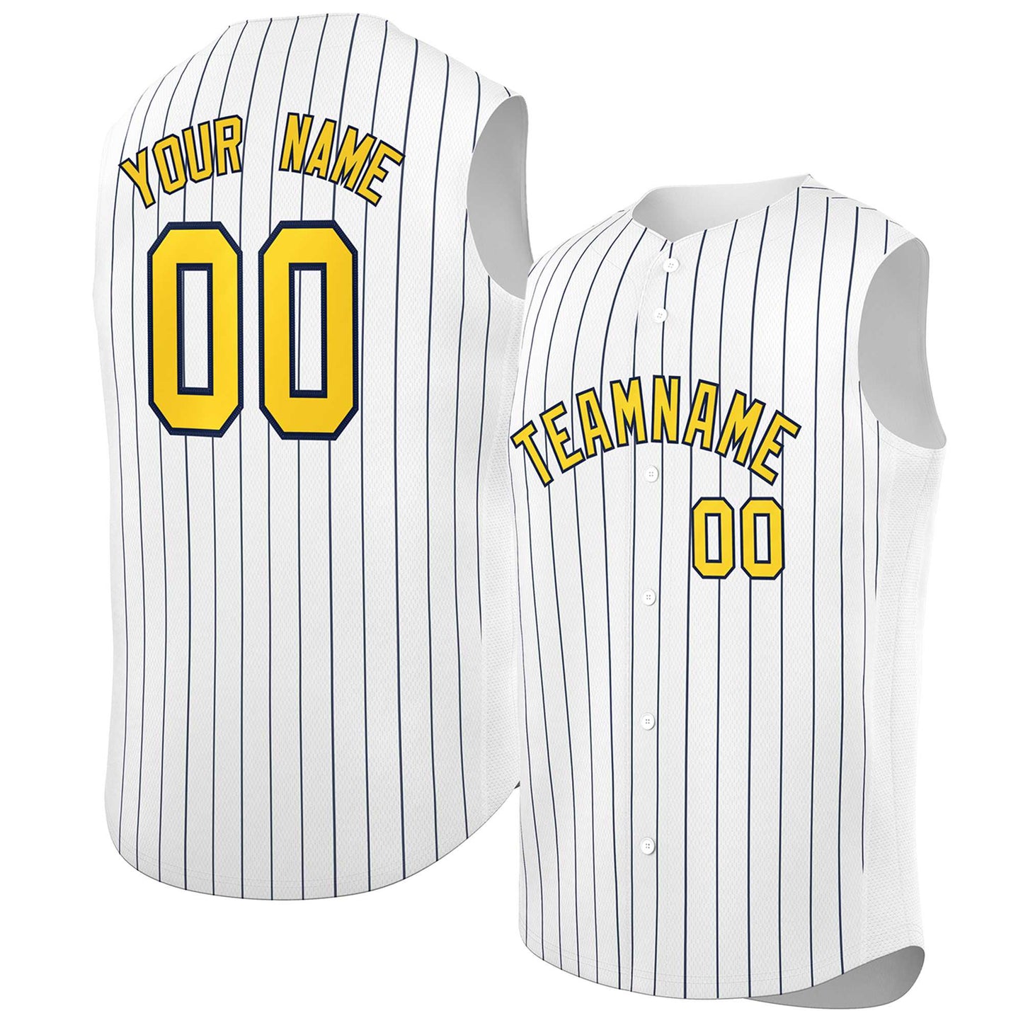 Custom White Gold-Navy Sleeveless Stripe Fashion Baseball Jersey