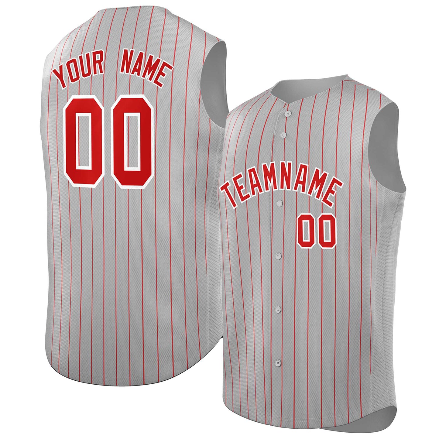 Custom Gray Red-White Sleeveless Stripe Fashion Baseball Jersey