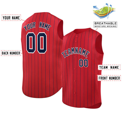 Custom Red Navy-White Sleeveless Stripe Fashion Baseball Jersey