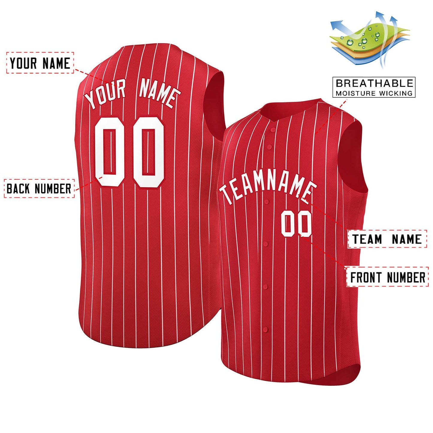 Custom Red White-Red Sleeveless Stripe Fashion Baseball Jersey