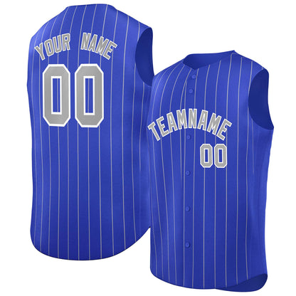 Custom Royal Gray-White Sleeveless Stripe Fashion Baseball Jersey