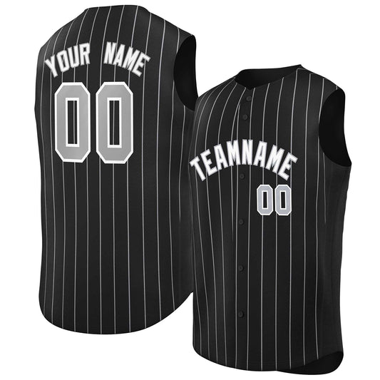 Custom Black White-Gray Sleeveless Stripe Fashion Baseball Jersey