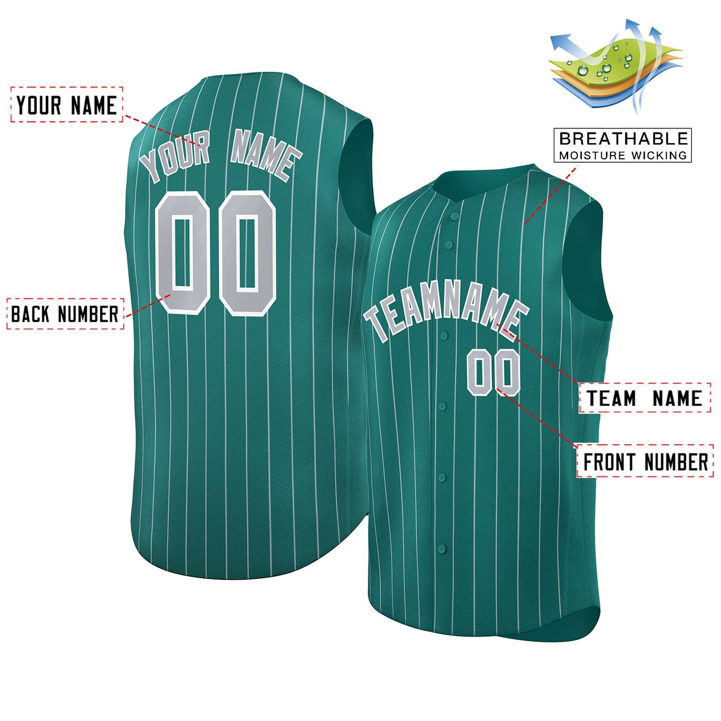 Custom Aqua Gray-White Sleeveless Stripe Fashion Baseball Jersey