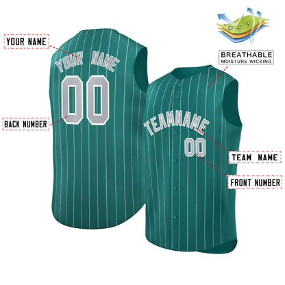 Custom Aqua Gray-White Sleeveless Stripe Fashion Baseball Jersey