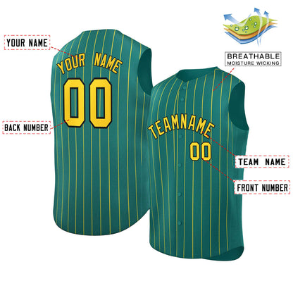 Custom Aqua Gold-Black Sleeveless Stripe Fashion Baseball Jersey