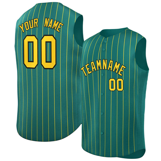 Custom Aqua Gold-Black Sleeveless Stripe Fashion Baseball Jersey