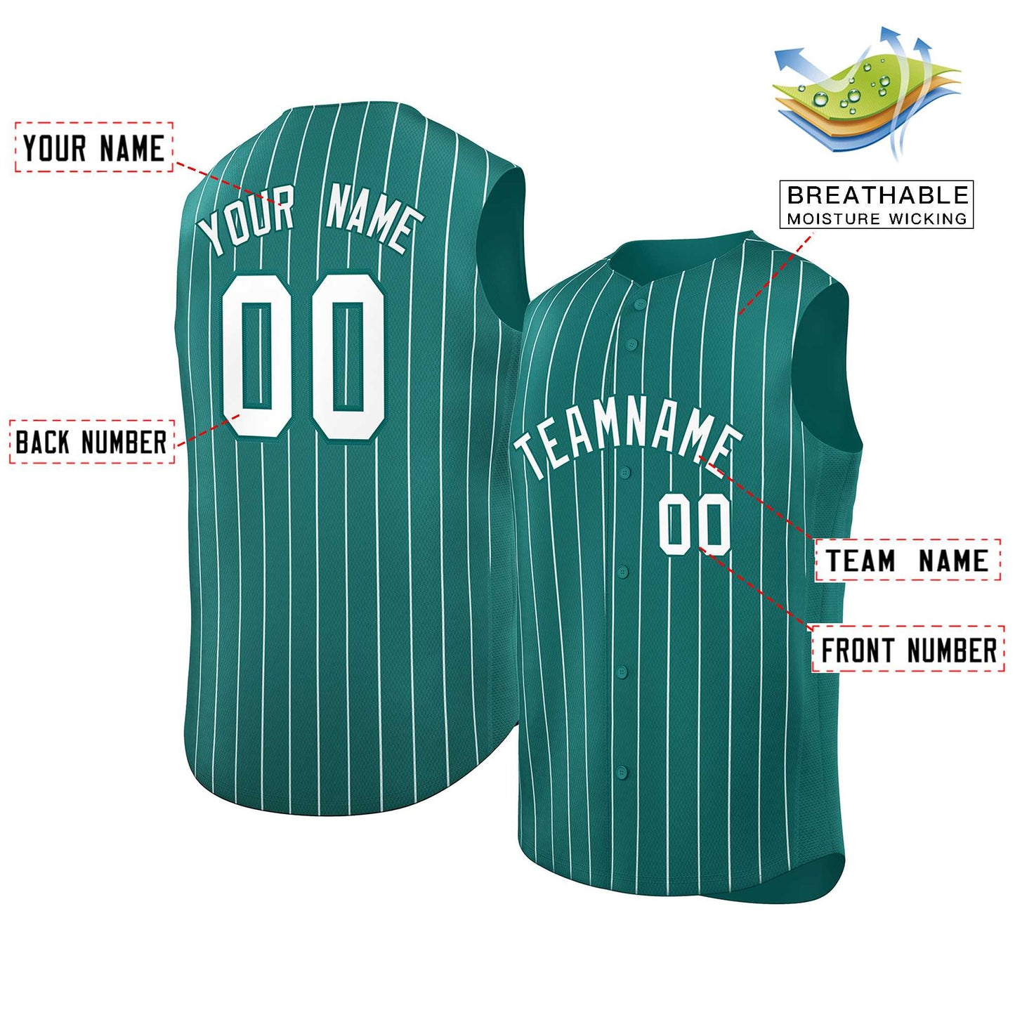 Custom Aqua White-Aqua Sleeveless Stripe Fashion Baseball Jersey