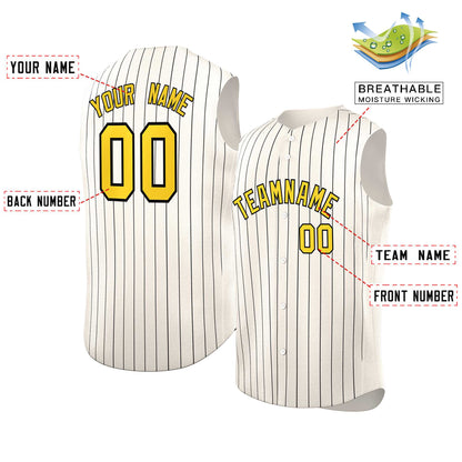 Custom Cream Gold-Black Sleeveless Stripe Fashion Baseball Jersey