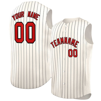 Custom Cream Red-Black Sleeveless Stripe Fashion Baseball Jersey