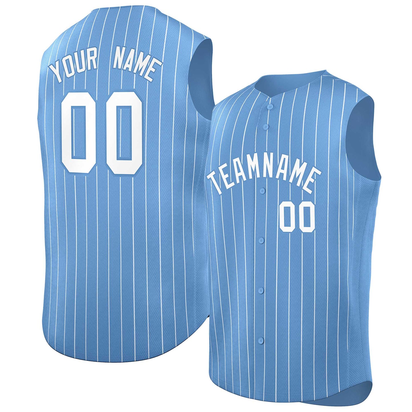 Custom Light Blue White-Light Blue Sleeveless Stripe Fashion Baseball Jersey