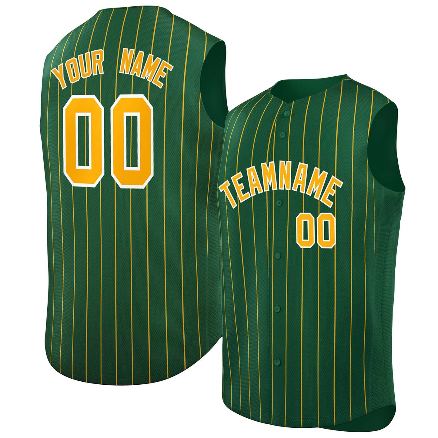 Custom Green Yellow-White Sleeveless Stripe Fashion Baseball Jersey