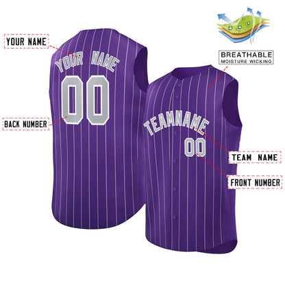 Custom Purple Gray-White Sleeveless Stripe Fashion Baseball Jersey