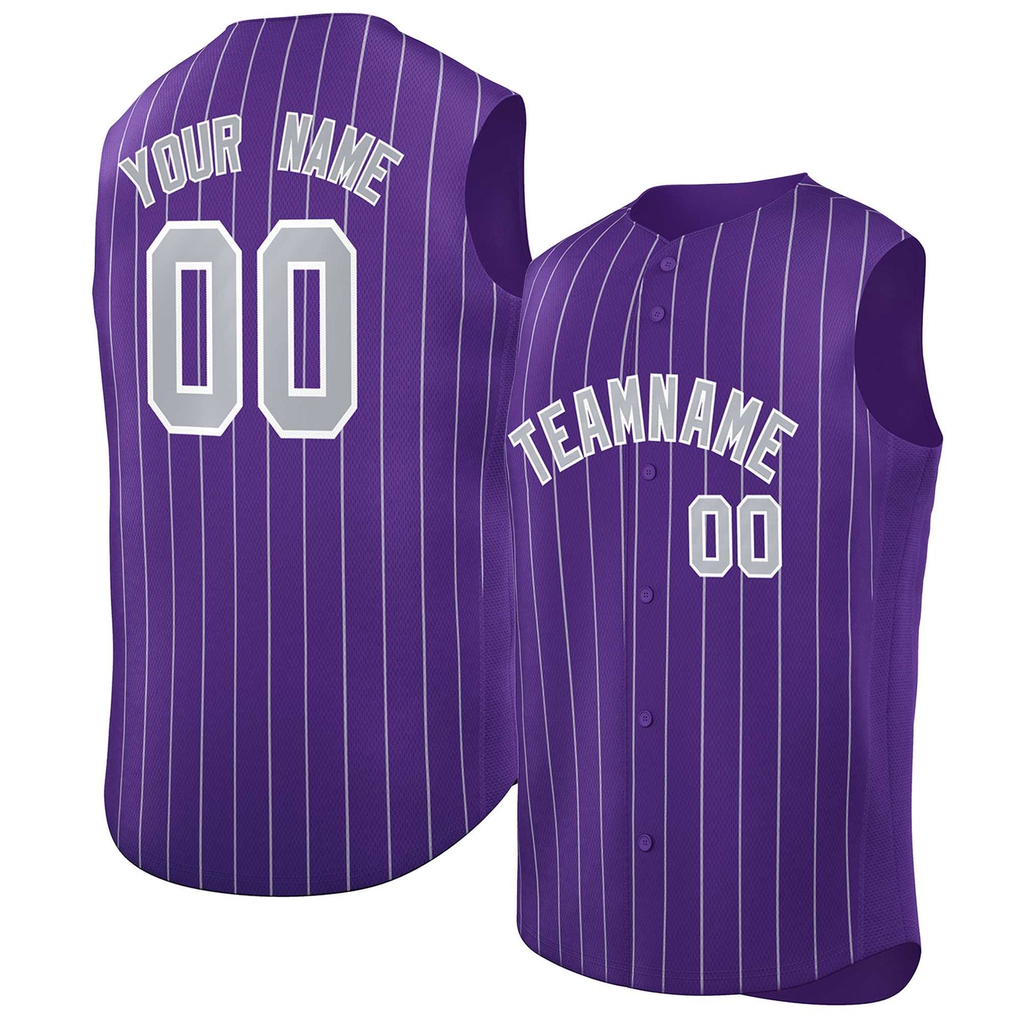 Custom Purple Gray-White Sleeveless Stripe Fashion Baseball Jersey