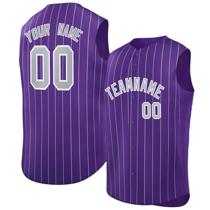 Custom Purple Gray-White Sleeveless Stripe Fashion Baseball Jersey