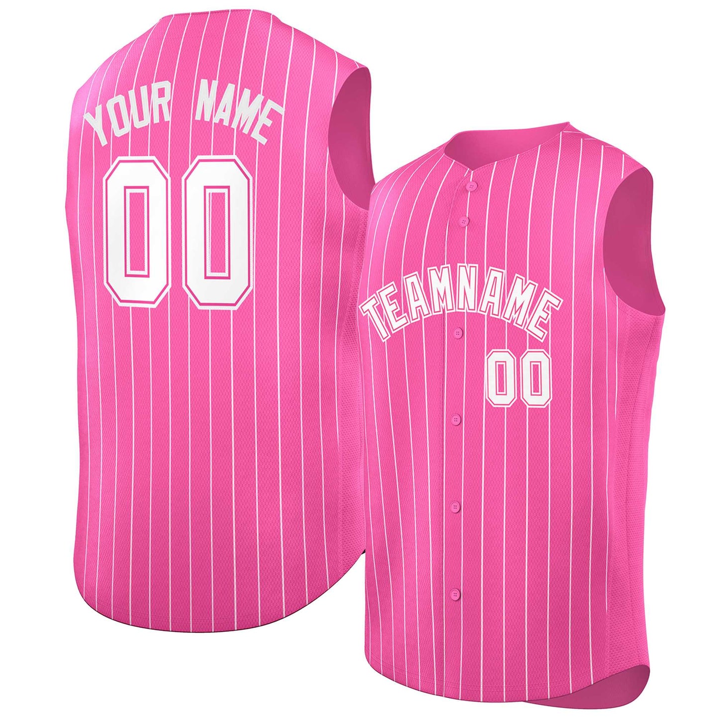 Custom Pink White Stripe Fashion Authentic Sleeveless Baseball Jersey