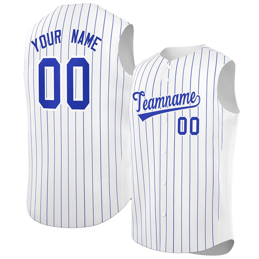 Custom White Royal-White Sleeveless Stripe Fashion Baseball Jersey