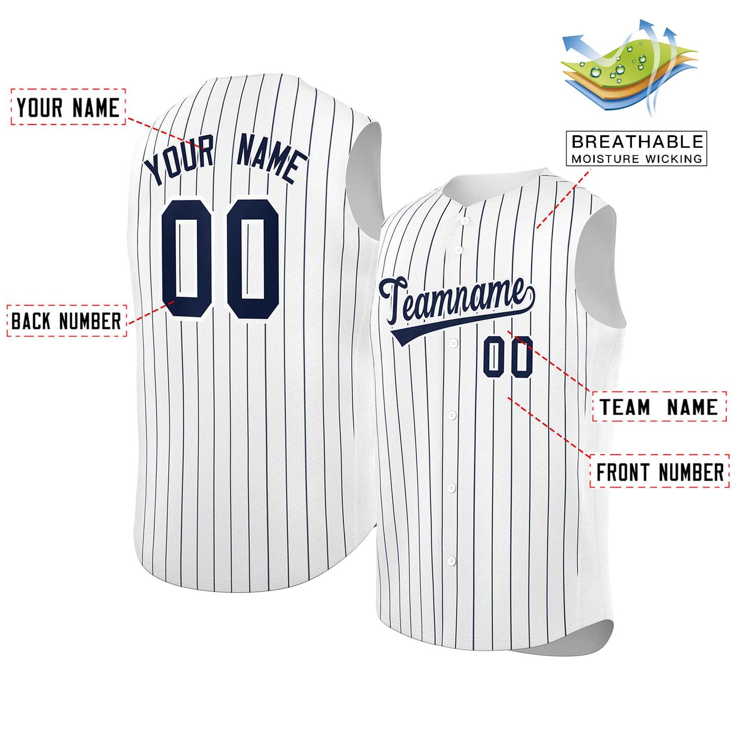 Custom White Navy-White Sleeveless Stripe Fashion Baseball Jersey