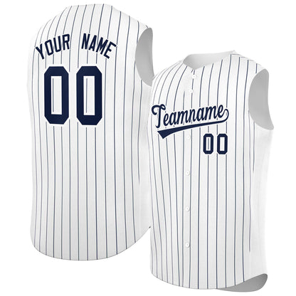 Custom White Navy-White Sleeveless Stripe Fashion Baseball Jersey