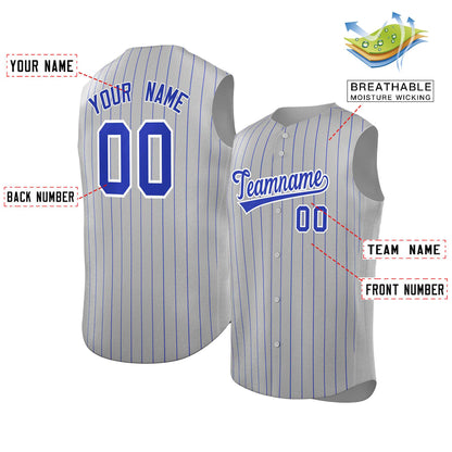 Custom Gray Royal-White Sleeveless Stripe Fashion Baseball Jersey