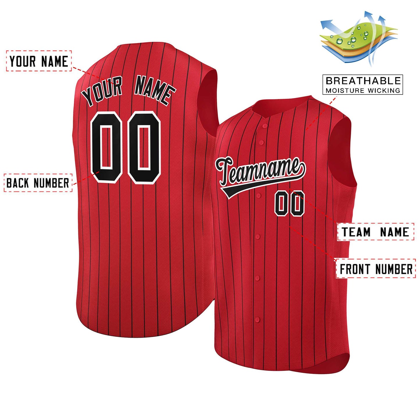 Custom Red Black-White Sleeveless Stripe Fashion Baseball Jersey