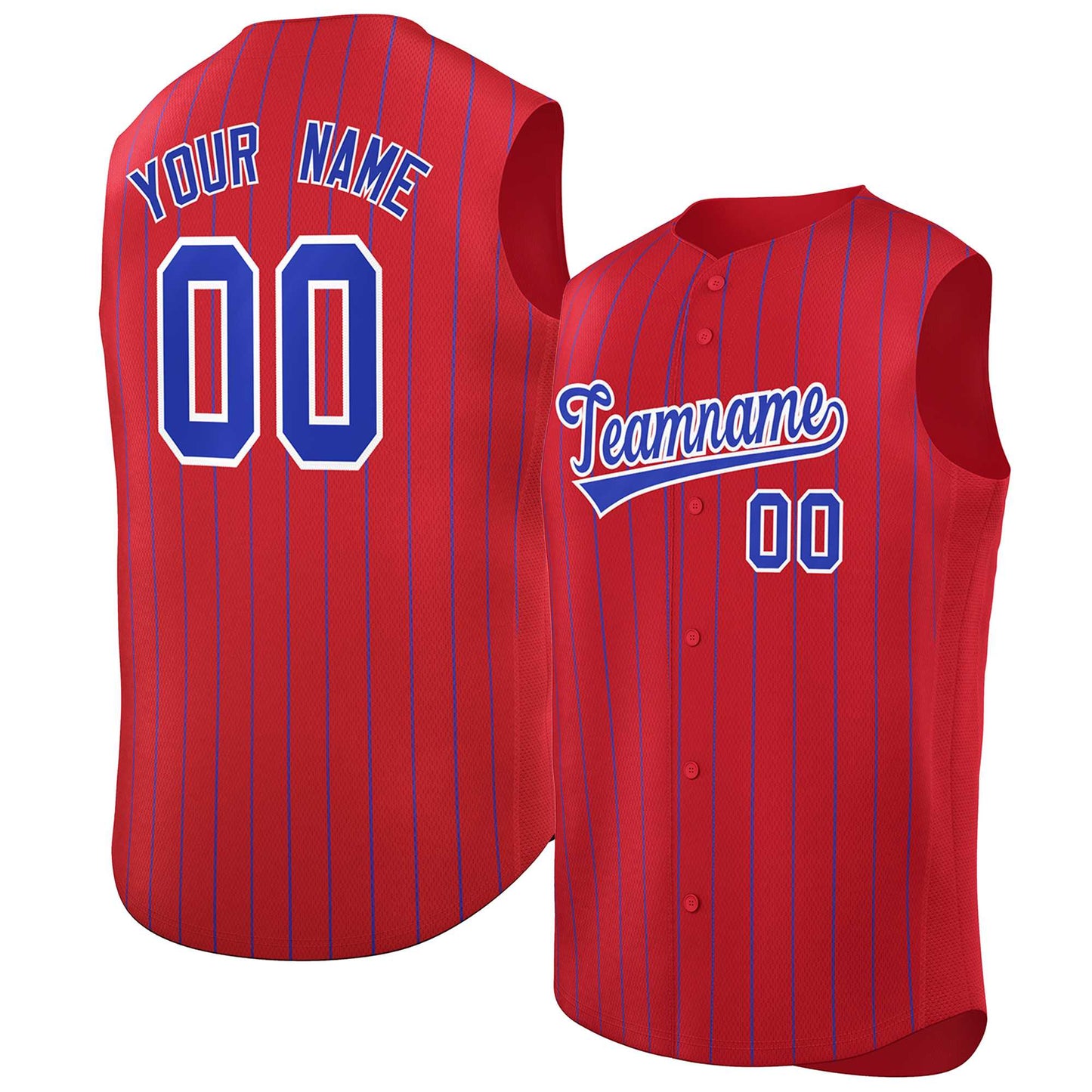 Custom Red Royal-White Sleeveless Stripe Fashion Baseball Jersey