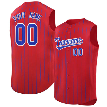 Custom Red Royal-White Sleeveless Stripe Fashion Baseball Jersey