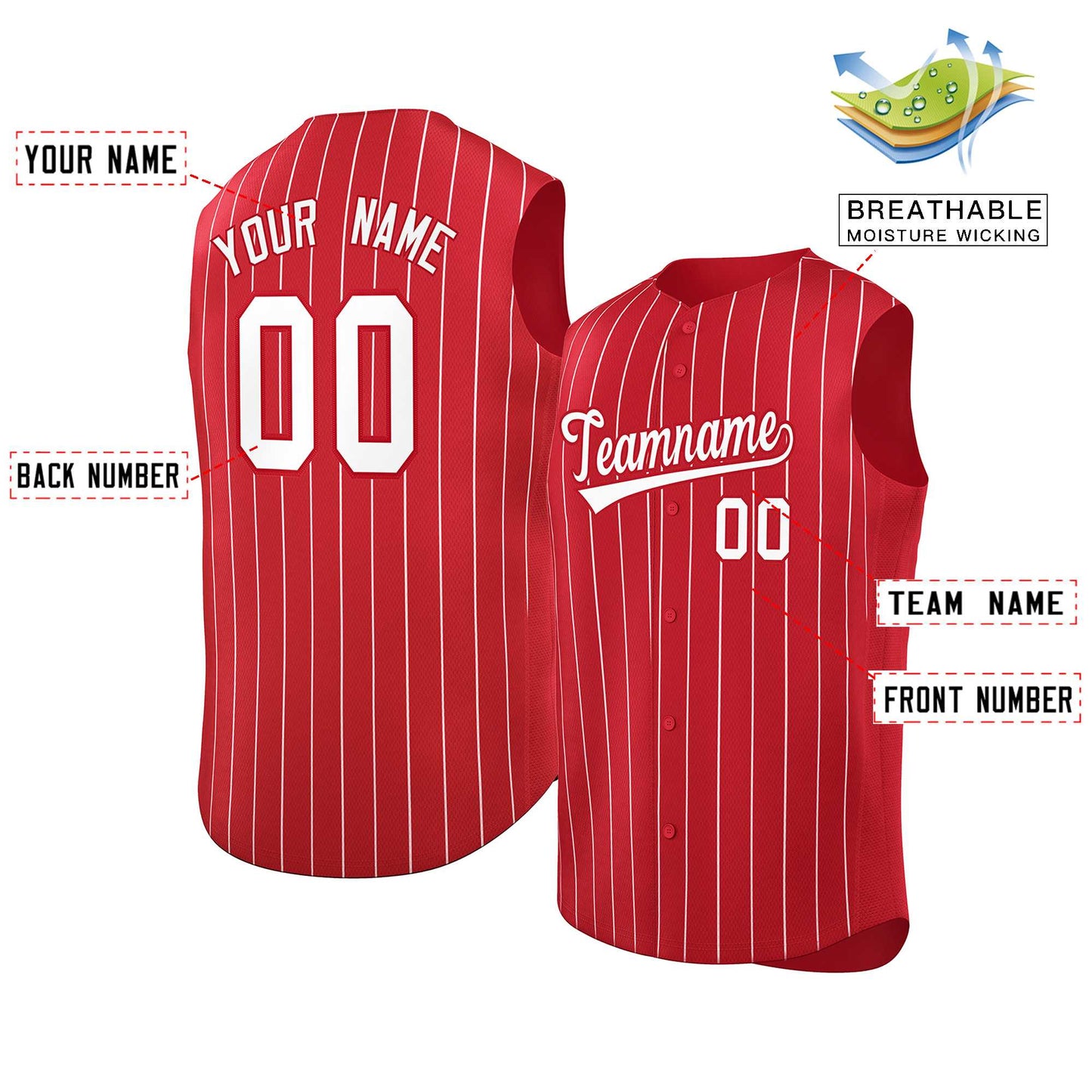 Custom Red White-Red Sleeveless Stripe Fashion Baseball Jersey