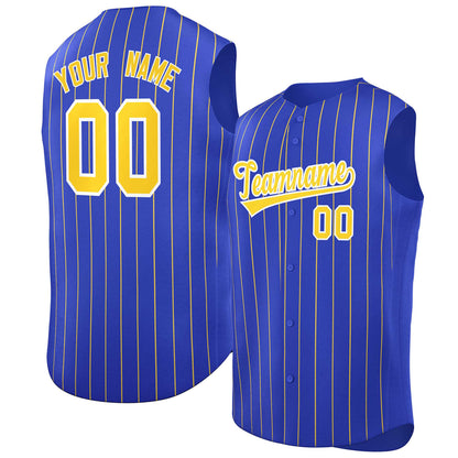 Custom Royal Gold-White Sleeveless Stripe Fashion Baseball Jersey